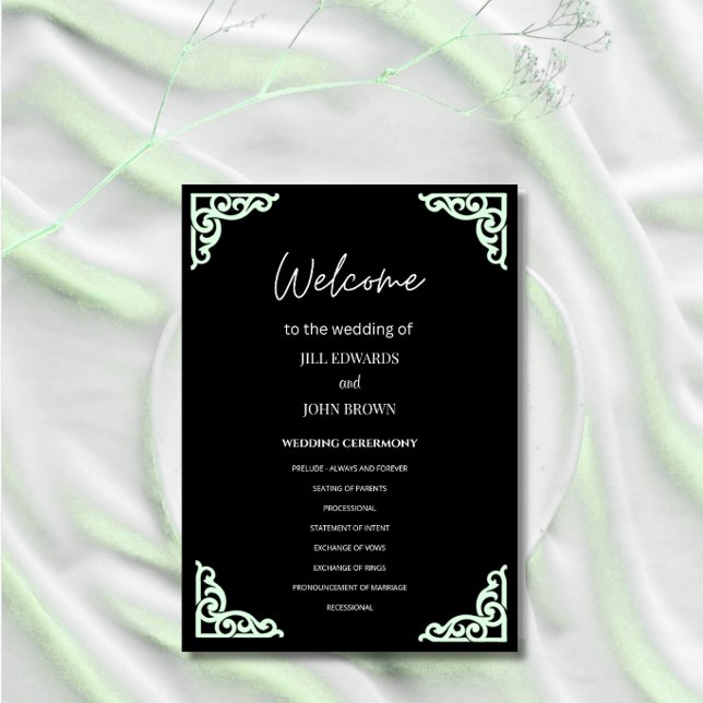  Wedding Ceremony Program Black Mint Green Corner  Programme (Creator Uploaded)