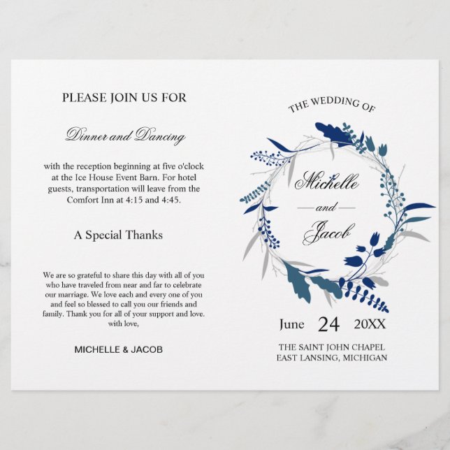 Wedding Ceremony Program | Blue Eucalyptus (Front)