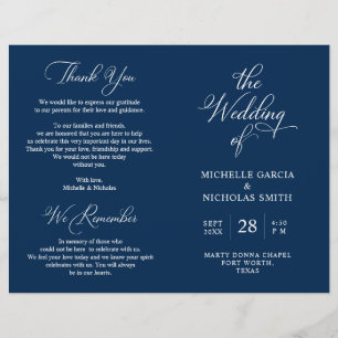 Wedding Ceremony Program, Classy Navy Blue themed