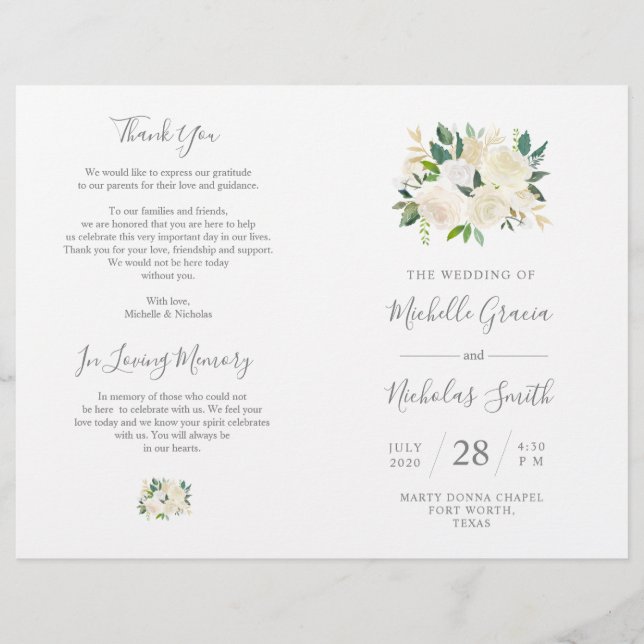 Wedding Ceremony Program Cream Watercolor Floral (Front)