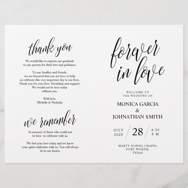 Wedding Ceremony Program, Elegance Script Black (Front)