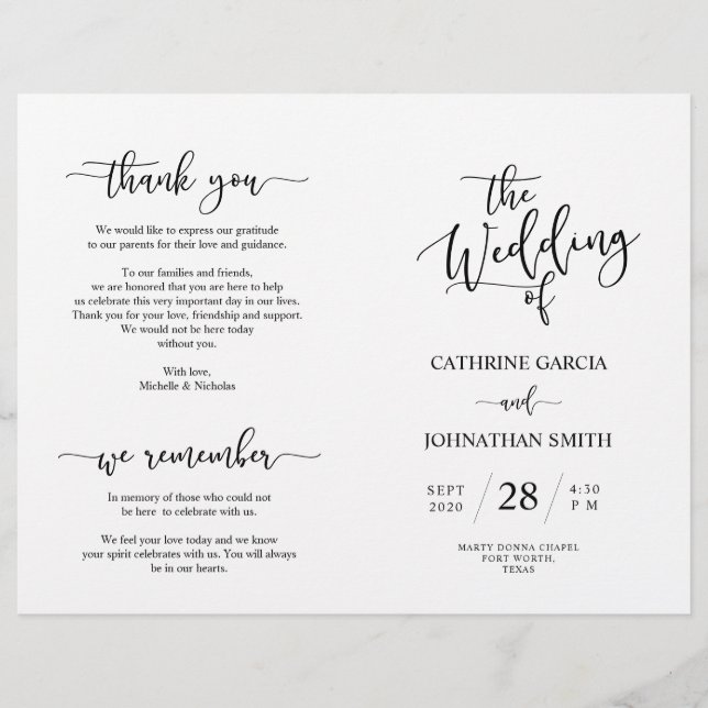 Wedding Ceremony Program, Elegant Script Black (Front)