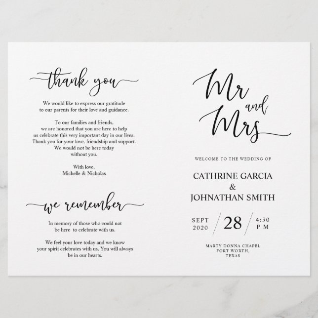 Wedding Ceremony Program, Elegant Script Black (Front)