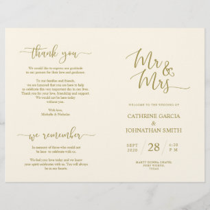 Wedding Ceremony Program, Elegant Script Gold
