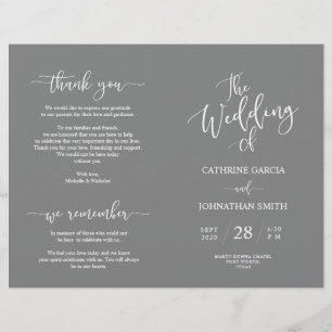 Wedding Ceremony Program, Elegant Script Grey