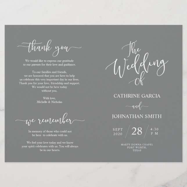 Wedding Ceremony Program, Elegant Script Grey (Front)