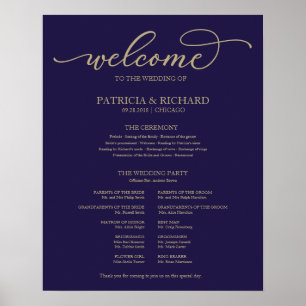 Wedding Ceremony Program Gold Script Navy Blue Poster