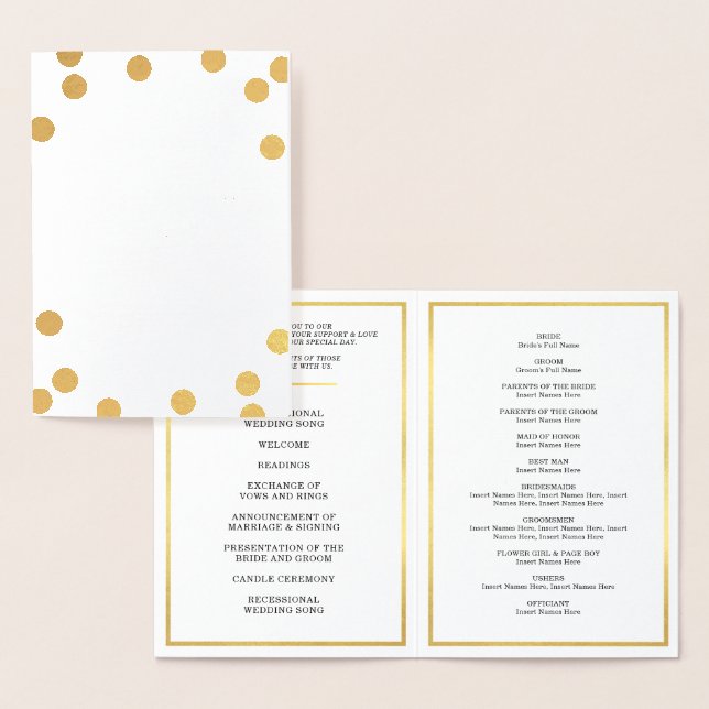 WEDDING CEREMONY PROGRAM large polka dot Foil Card (Display)