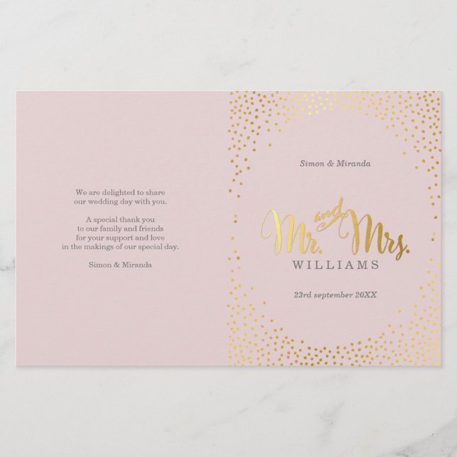 WEDDING CEREMONY PROGRAM mini gold confetti blush (Front)