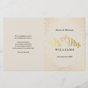 WEDDING CEREMONY PROGRAM mini gold confetti cream
