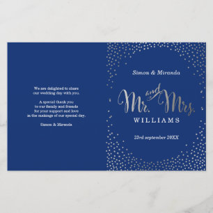 WEDDING CEREMONY PROGRAM mini silver confetti navy