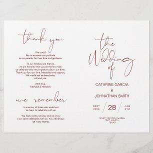 Wedding Ceremony Program, Minimalist burgundy