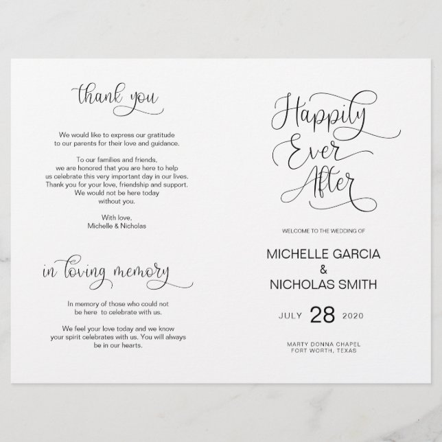 Wedding Ceremony Program Modern Handlettered Black (Front)