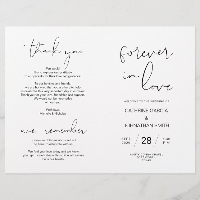 Wedding Ceremony Program, Modern Minimalist Black (Front)