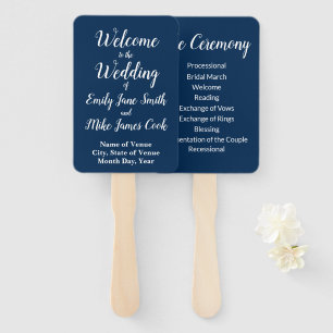 Wedding Ceremony Program Navy and White Rustic Hand Fan