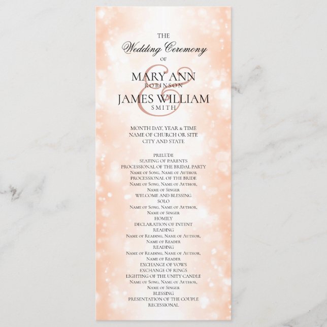 Wedding Ceremony  Program Rose Gold Shimmer Lights Programme (Front)