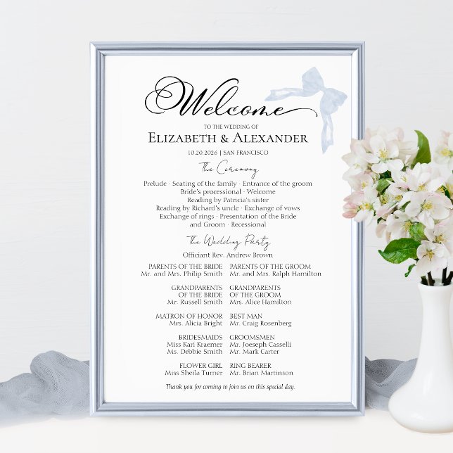 Wedding Ceremony Program Sign | Blue Bow (Creator Uploaded)
