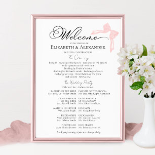 Wedding Ceremony Program Sign   Pink Bow