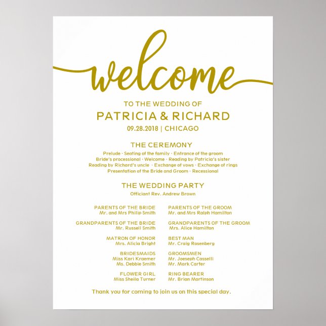 Wedding Ceremony Program Simple Calligraphy Poster (Front)