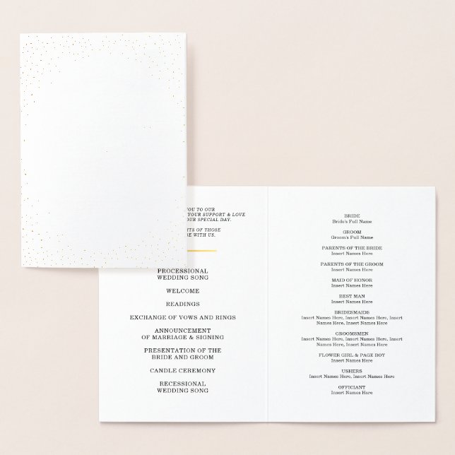 WEDDING CEREMONY PROGRAM stylish mini confetti dot Foil Card (Display)