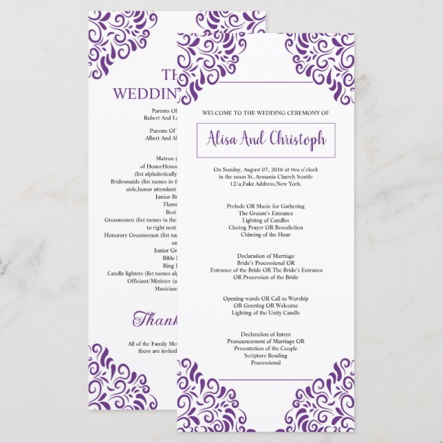 Wedding Ceremony Program Template (Front/Back)