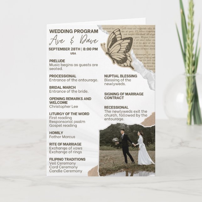 Wedding Ceremony Program – Torn Paper & Butterfly  Programme (Front)