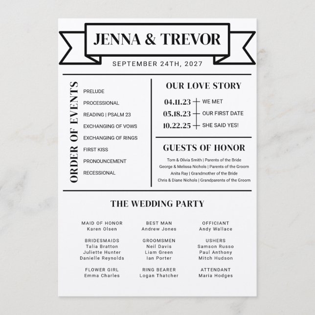 Wedding Ceremony Program With Icons Minimalist Programme (Front)