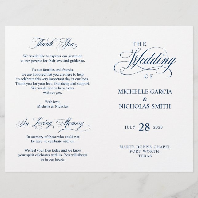 Wedding Ceremony Programs, Classic Elegance Black (Front)
