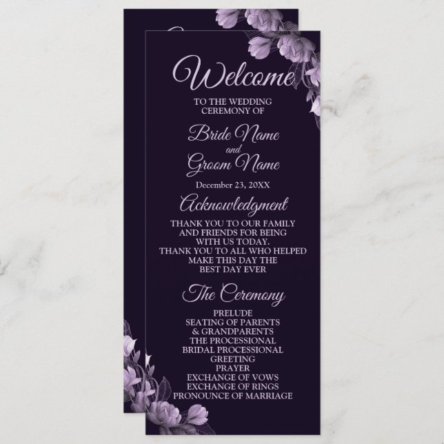 Wedding Ceremony Purple Floral Violet Elegant Programme (Front/Back)