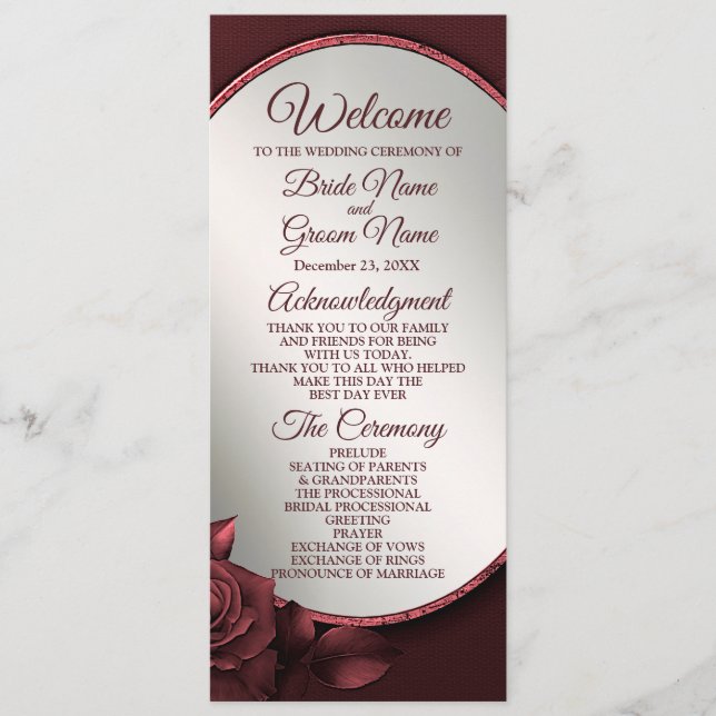 Wedding Ceremony Red Pink Roses Flowers Frame Programme (Front)