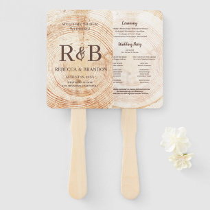 Wedding Ceremony Rustic Wood Monogram Names Hand Fan