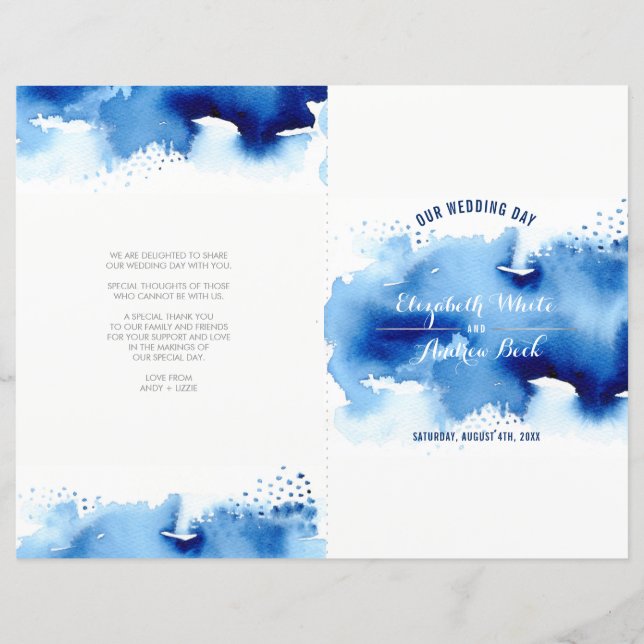 WEDDING CEREMONY stylish watercolor cool navy blue (Front)