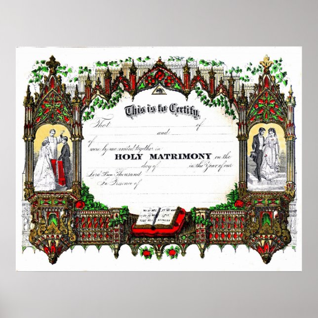 wedding certificate from 1877 poster (Front)