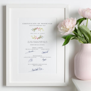 Wedding Certificate with Floral Garland in Pink Poster