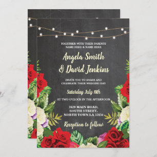 Wedding Chalk Lights Red Roses Elegant Invite