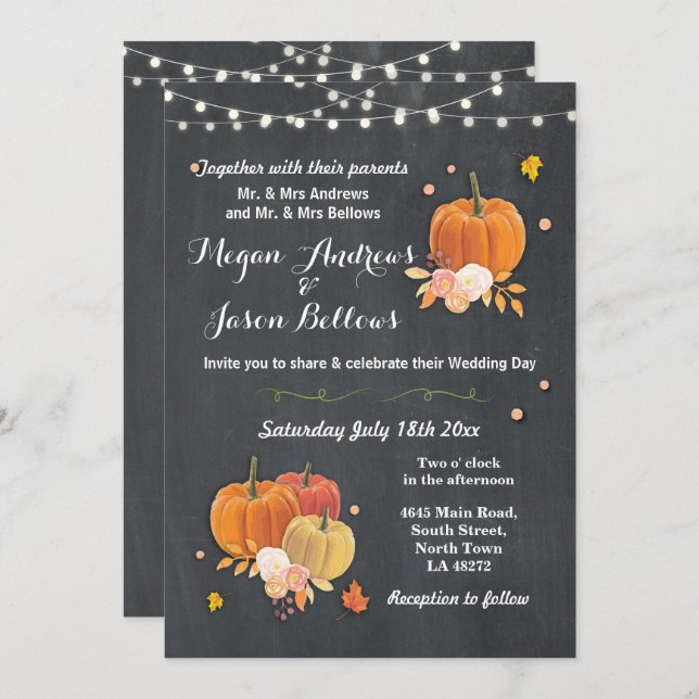Wedding Chalk Rustic Pumpkin Fall Autumn Invite (Front/Back)