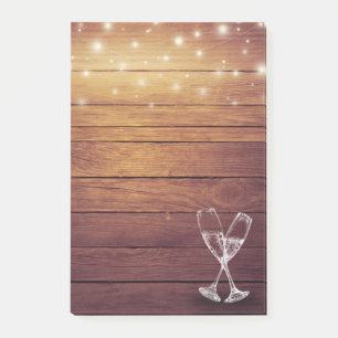 Wedding Champagne Glasses String Light Rustic Wood Post-it Notes