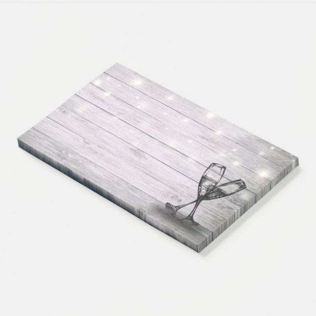 Wedding Champagne Glasses String Light Rustic Wood Post-it Notes (Angled)