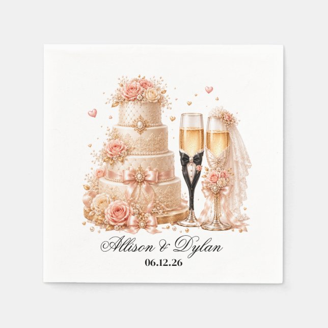 Wedding Champagne Paper Napkins (Front)