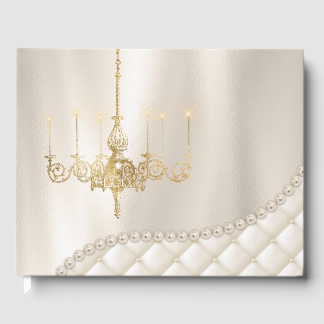 Wedding Chandelier Lighting Ivory Pearl Guest Book (Front)