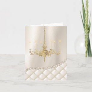 Wedding Chandelier Lighting Ivory Pearls Thank You Card