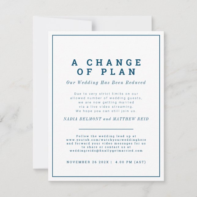 Wedding change of plan uninvite now stream save the date (Front)