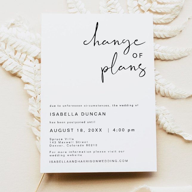 Wedding Change of Plans Announcement, Postponement Invitation (Edgy Modern Minimalist Wedding Change of Plans Invitation)