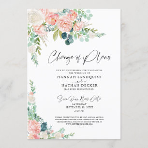 Wedding Change of Plans Blush Pink Floral Invitation