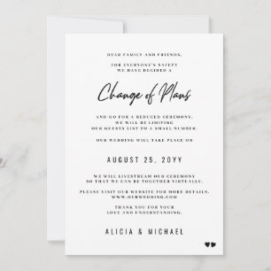 Wedding change of plans modern minimal downsizing announcement
