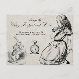Wedding Change the Date Alice in Wonderland Postcard