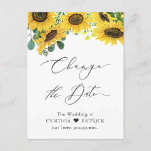 Wedding Change the Date Elegant Sunflower Script Postcard