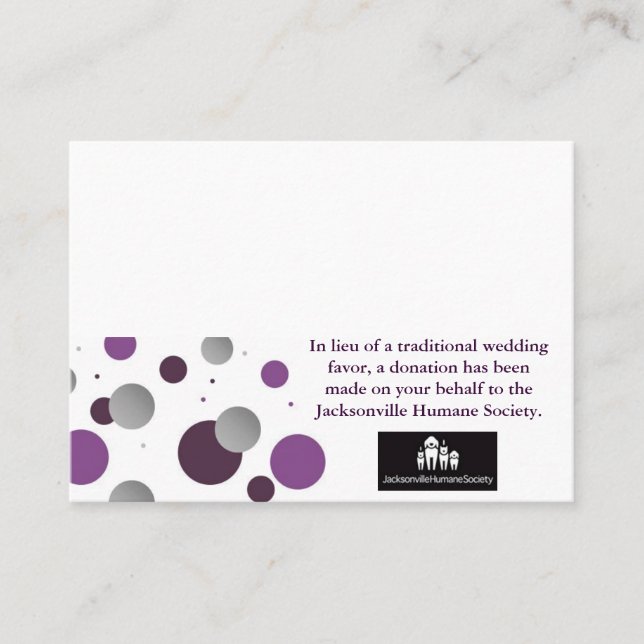 Wedding Charity Favour Card & Place Setting (Front)