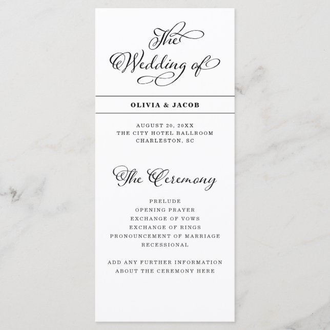 Wedding Charm | Black and White Calligraphy Programme (Front)
