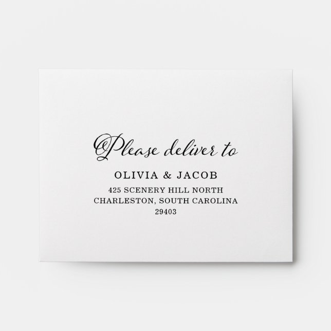 Wedding Charm | Black and White Calligraphy RSVP Envelope (Front)